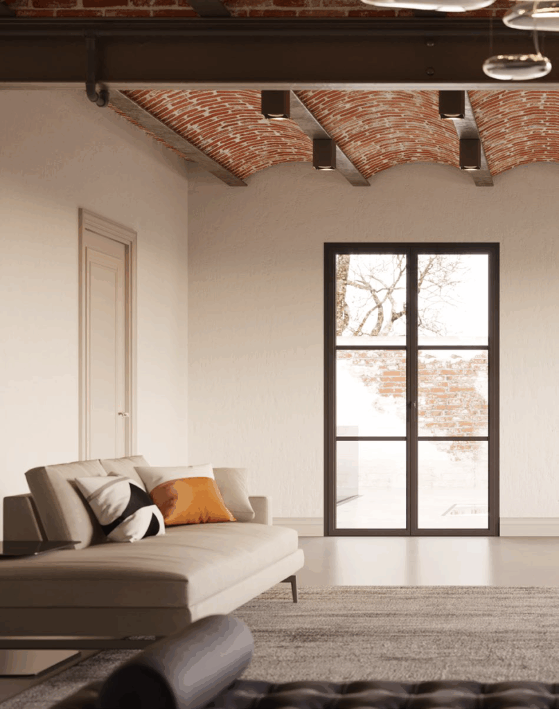 Infisso in alluminio stile Industrial con inglesine